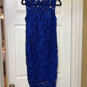 Calvin Klein Royal Blue Floral Lace Midi Dress